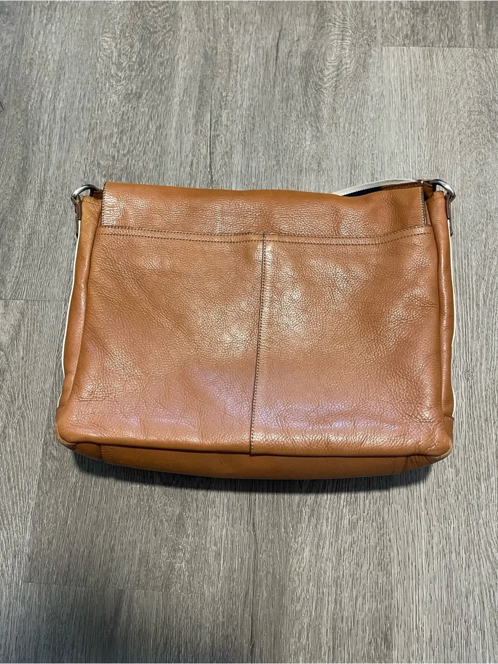 Coach Brown Leather Messenger Bag with Navy-Trim Strap Have Some Rubs Unisex